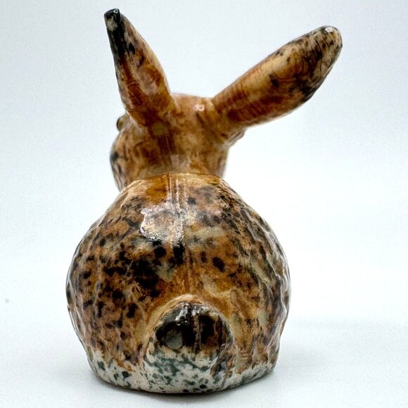 Brown Bunny Rabbit Miniature Figurine Glazed Vintage Ceramic Mottled - Picture 8 of 8
